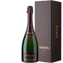 Krug Vintage 2002 Champagne bottle and box displaying elegant packaging.