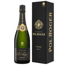Pol Roger Brut Vintage 2016 champagne bottle and box, featuring a rich Pinot Noir fruit aroma.
