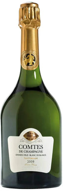 Taittinger 2008 Comtes de Champagne bottle, known for mineral notes and rich aromatic complexity.