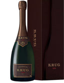 Krug Vintage 2000 Champagne in gift box, known for freshness and elegant taste.